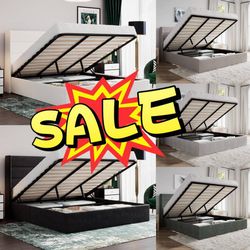 Queen / King Size Lift Up Hydraulic Storage Bed Frame Dark Grey,Modern Wingback