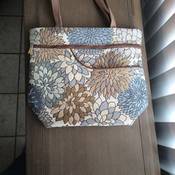 Floral Tapestry /Mumsford Blue Fabric Pattern Purse by Danny K Beverly Hills CA, Made In The USA, Large Zipper Purse 14 1/2 w x 12 l x 5 d,
