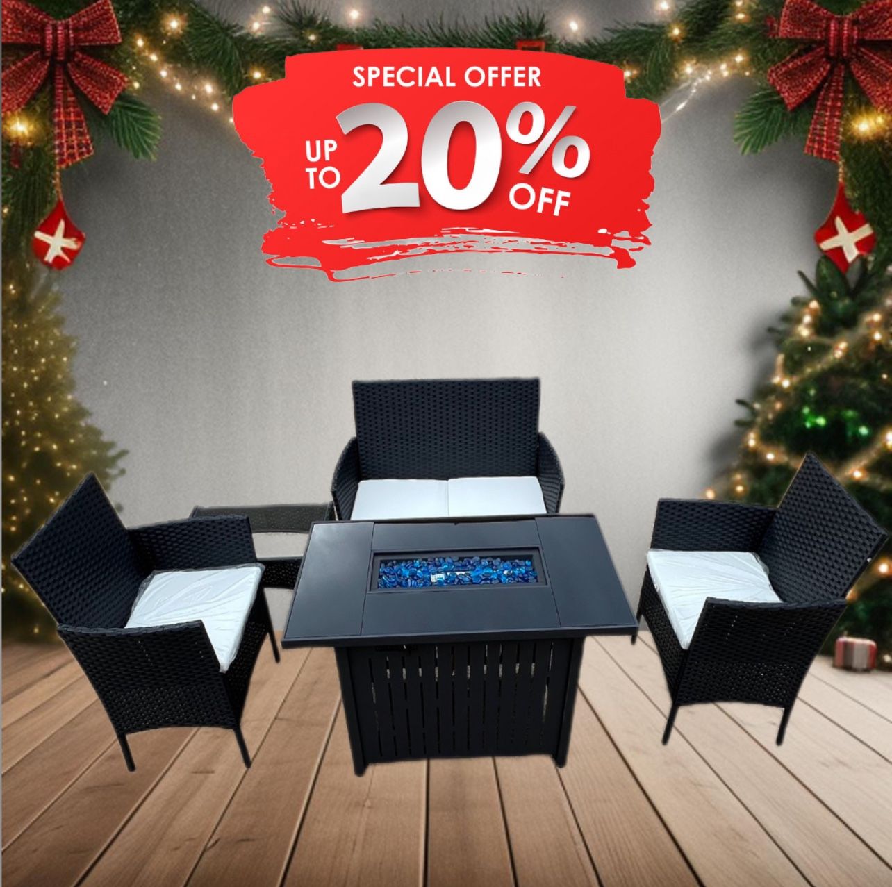 (New) 5-Piece Outdoor Conversation Set with table & Fire Pit Table β Stylish patio