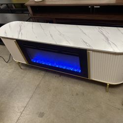 new，70”TV stand with fireplace，oak faux marble top（ already Assembled 