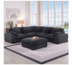 BRAND NEW Charcoal Corduroy Fabric Sofa with 7 Throw Pillows