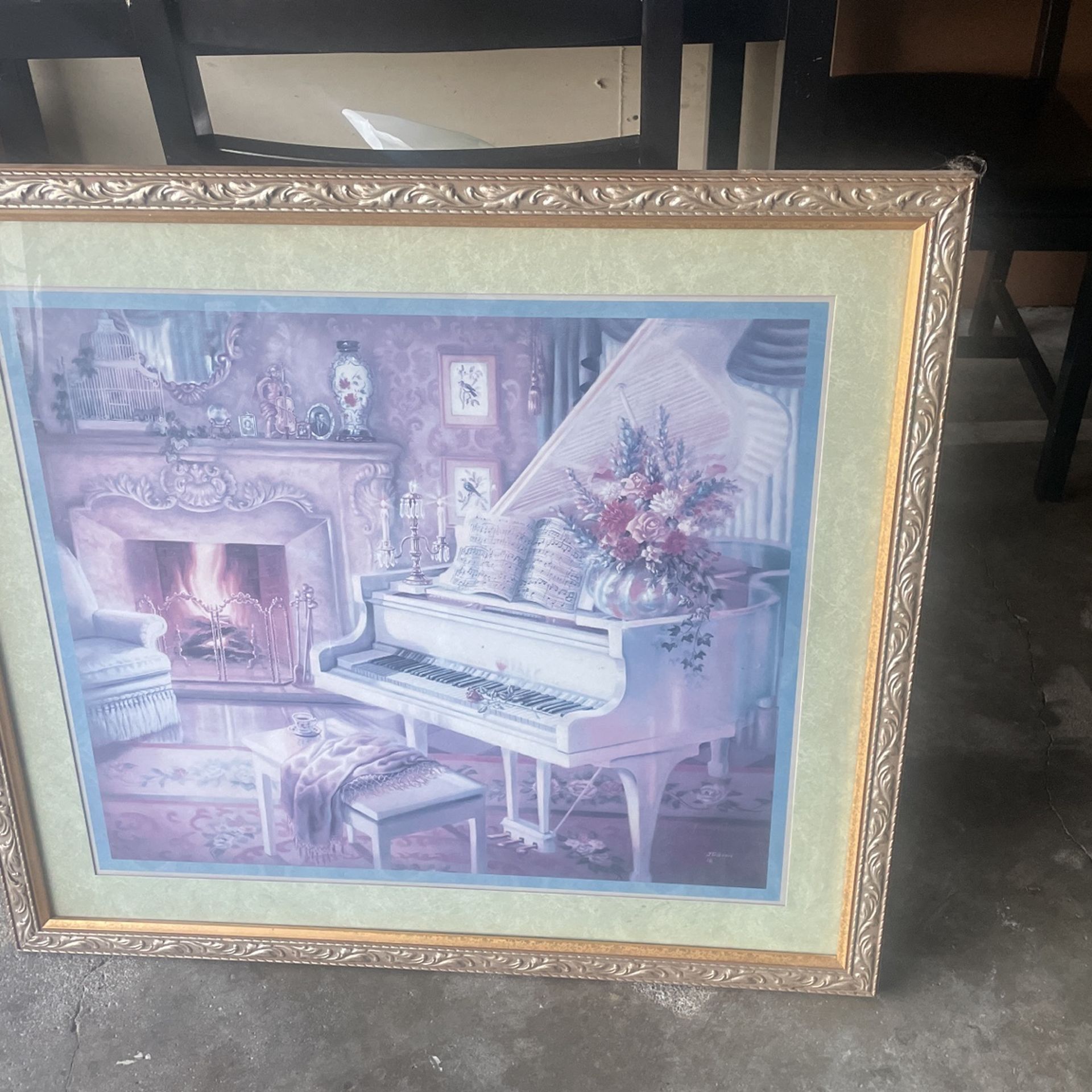 J Gibson Vintage Home Interiors Piano Print Wall Picture Retired Large