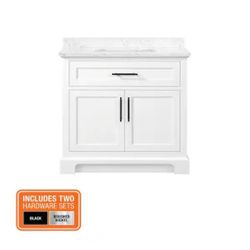 Home Decorators Collection
Doveton 36 in. Single Sink Freestanding White Bath Vanity with White Engineered Marble Top (Assembled)