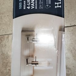 Hampton Bay Regan 29.13 in. 4-Light Brushed Nickel Bathroom Vanity Light with Clear Glass Shades