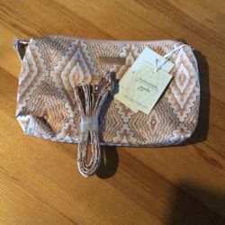 Jujube Tan Cream Patterned  Cosmetic Bag With Holder 