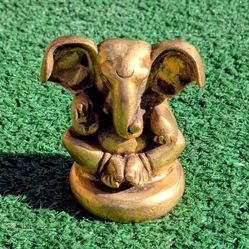 Mini Hindu Brass Statue Heavy Ganesh Diety Curio Shelf Piece GUC