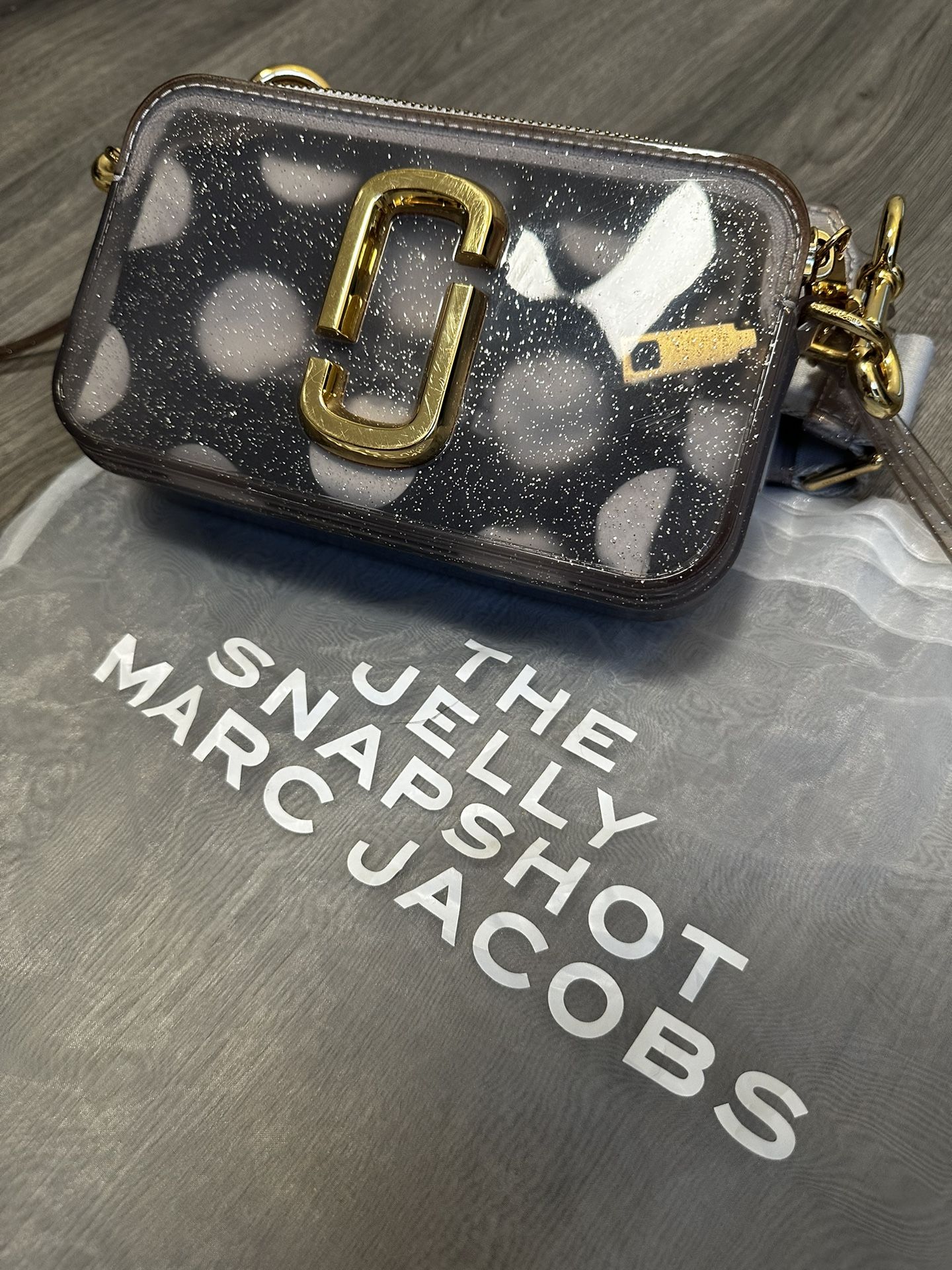 MARC JACOBS Jelly Glitter Snapshot Small Camera Bag silver 