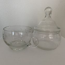 Vintage Princess House Heritage Etched Glass Creamer and Apothecary Sugar Jar