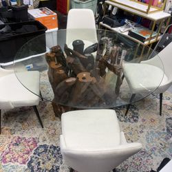 Gorgeous Round Glass Driftwood Dining Table And Chairs