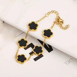 201 Stainless Steel And 18K Gold Plated Simple Style Chain Bracelet clover leaf