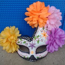 Masquerade Day Of The Dead Costume Cinco e Mayo Skull Flower Mask
