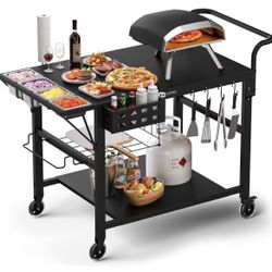 New Leteuke Pizza Oven Table, Grill Cart Table for Blackstone Griddle, Outdoor Pizza Oven Stand Fits Ninja, Cuisinart, Gozney, Solo Stove, BBQ Prep Ta
