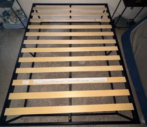 Black Metal Bed Frame with Wood Slats