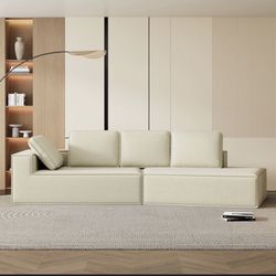 Beige Couch White Ivory Sectional Sofa Pillows Ryo 125.4" Upholstered Sofa