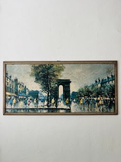 Vintage 1970s Rainy Parisian Street Scene Framed Print