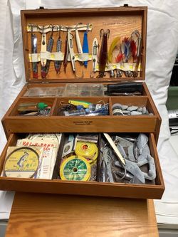 Vintage Hoffman tackle box,  Full, lures, reels, supplies