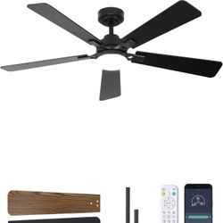 52” Modern Black Ceiling Fan w/ Light + Remote/App – DC Quiet – $105 