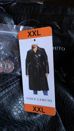 Vince Camuto Trench Coat Black Faux Leather XL. XXL. New Price Firm Corona92879 