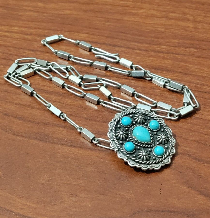 925 SILVER Turquoise Slide Pendant Necklace .