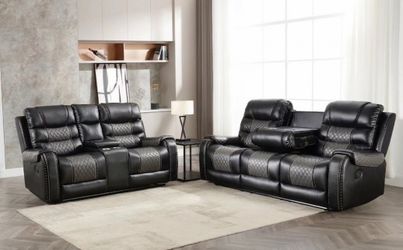 Black Leather Reclining Sofa and Loveseat Set