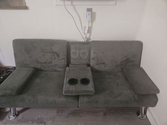 Modern Green Futon/Couch with Cup Holders