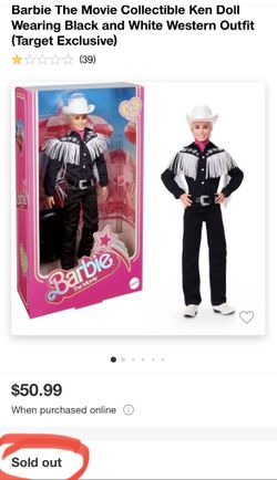 Barbie The Movie Collectible Ken Doll Wearing Black and White Western Outfit