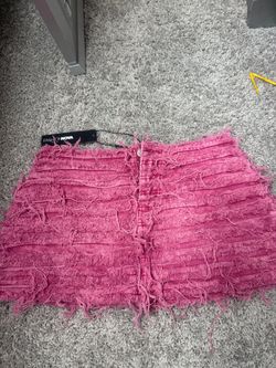 Fashion Nova Pink Frayed Denim Skirt
