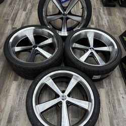🔥22x9 22x11 5x5 American Racing Nova Wheels 265/35R22 + 305/30R22 Tires 5x127 C10 OBS Silverado
