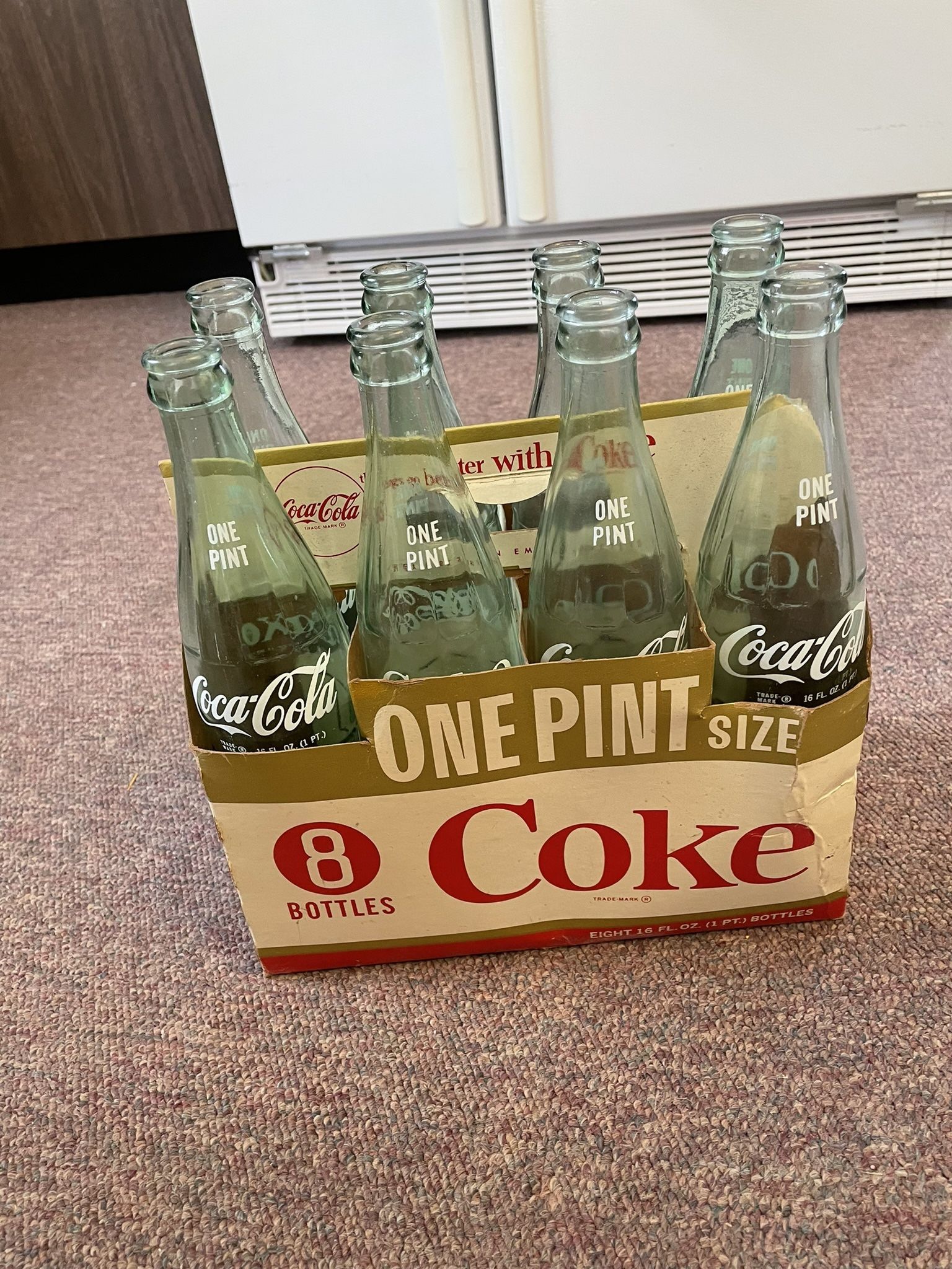 Vintage 1960’s Coca Cola CARTON LOT OF 8 - 16 oz bottles
