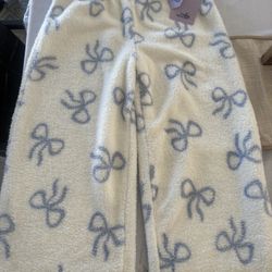 Cream And Blue Bow Print Pajama Pant
