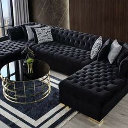 Lauren Black Velvet Double Chaise Sectional 