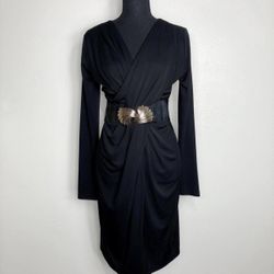 New York & Company Black Professional Long Sleeve Knee Length Dress