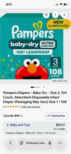 Pampers Baby Dry Size 3 Diapers 108 Count