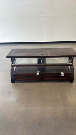 Dark Wood and Glass TV Stand with Drawers