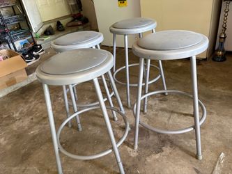 Set of 4 Gray Metal Bar Stools
