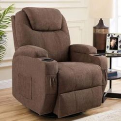 New Furniwell Rotary Massage Heated 'unction Recliner Fabric Whirl- Brown