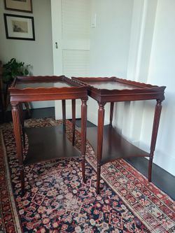 Pair of Vintage Rectangular Scalloped Pie Crust End Tables
