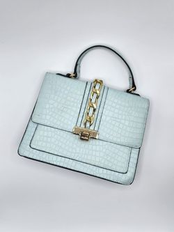 Aldo Glenda Croc Embossed Light Blue Satchel Gold