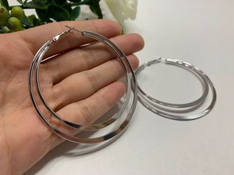Exaggerated Large Smooth Circle Double Hoop Earring, Silver Color