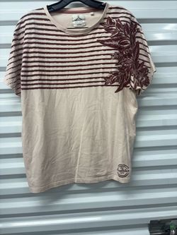 Soul Star Men's XL Beige/Brown Striped Floral Crew Neck Short Sleeve T-Shirt