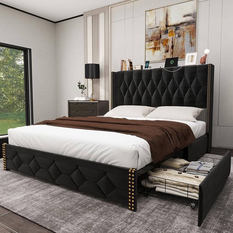 Full Size Bed frame With 2 Storage Drawers 