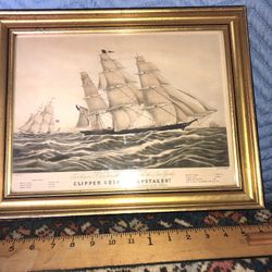 N. CURRIER CLIPPER SHIP SWEEPSTAKES LITHOGRAPH Older Reproduction Framed 16.5x13”
