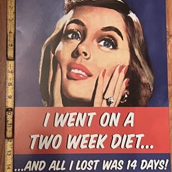 Retro - I Went On A Two Week Diet...And All I Lost was 14 Days! 12" x 15"  Metal Sign