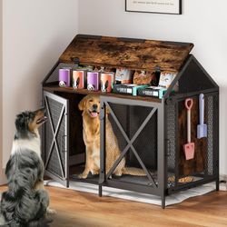 Large Furniture-Style Dog Crate with Storage