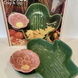 Vintage Treasure Craft Saguaro Chip And Dip Bowl Set Cactus