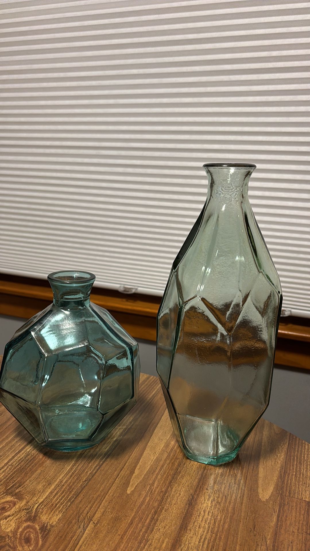 Set Of 2 Blue Glass Vases | geometric/origami. Decor
