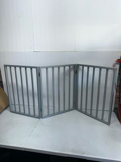 Freestanding Folding Pet Gate Gray Wood