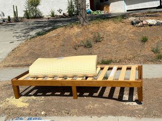 Wood Platform Twin Bed Frame with Foam Mattress
