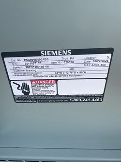 Siemens 800 amps 3 phase 120/208