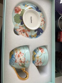 Set of 2 Bone Porcelain Coffee Cups and Saucers, Cappuccino Coffee Cups, 6.8 oz